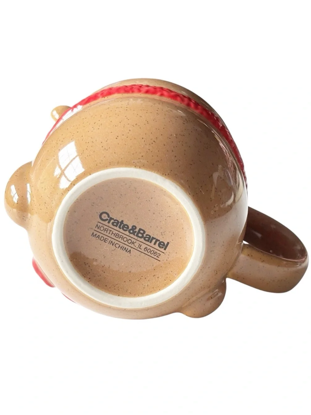 Crate & Barrel Brown Bear Holiday mug glazed ceramic 13 oz.